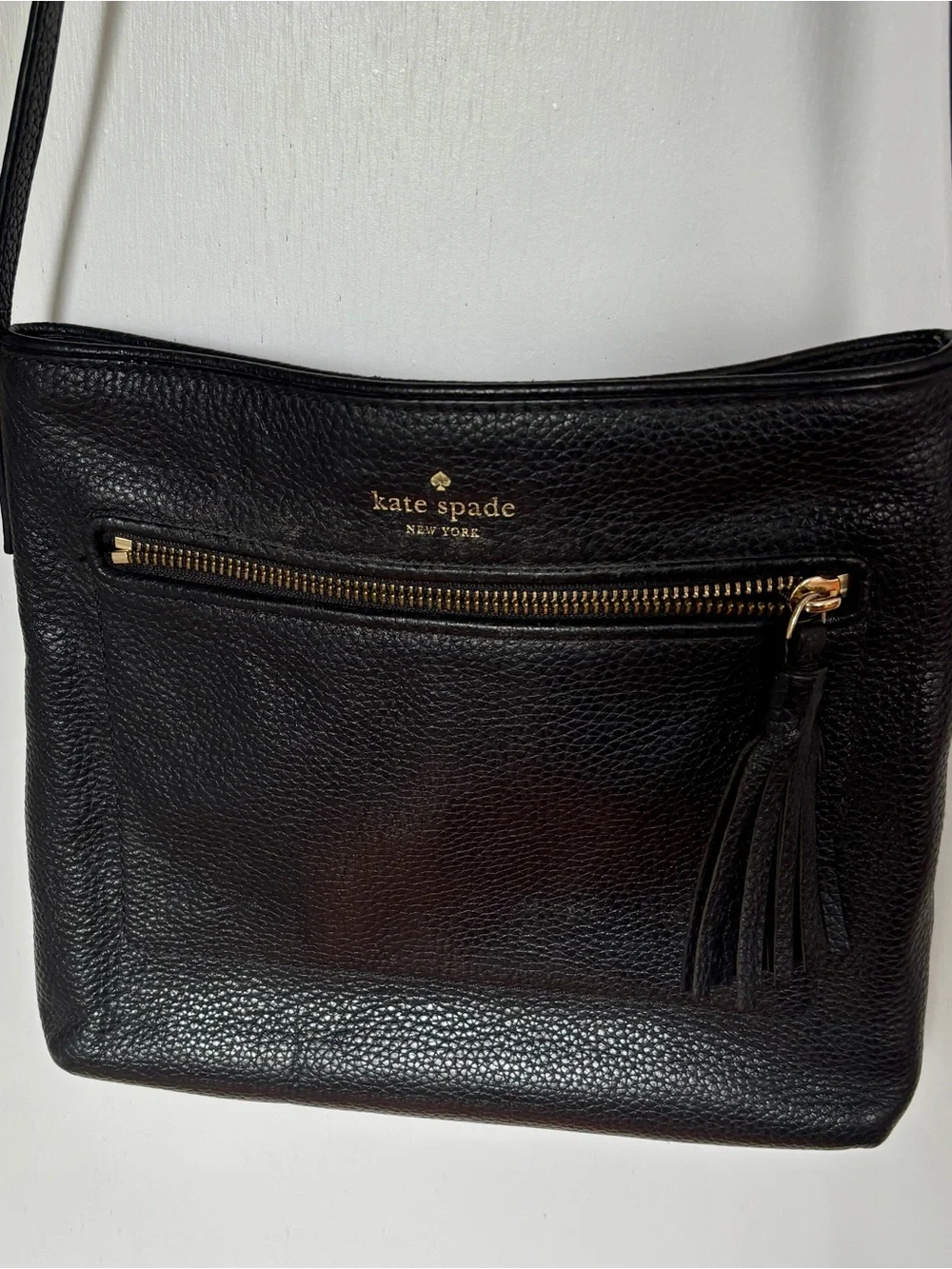 kate spade Black Pebbled Leather Tassel Crossbody